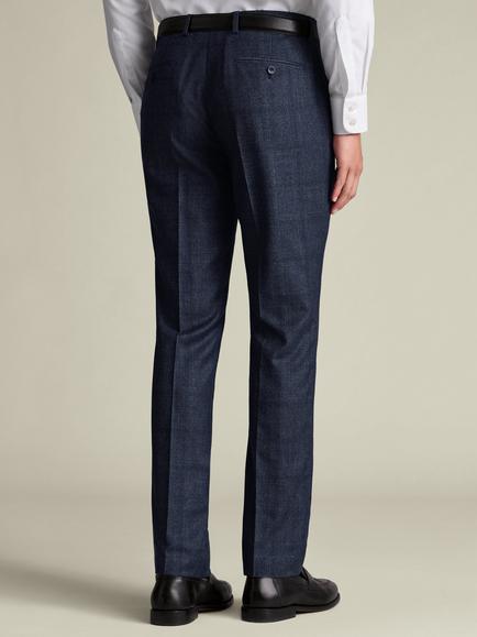Charles Tyrwhitt Super 120s Merino Wool Check Suit Trousers, Steel Blue - view 2, Steel Blue