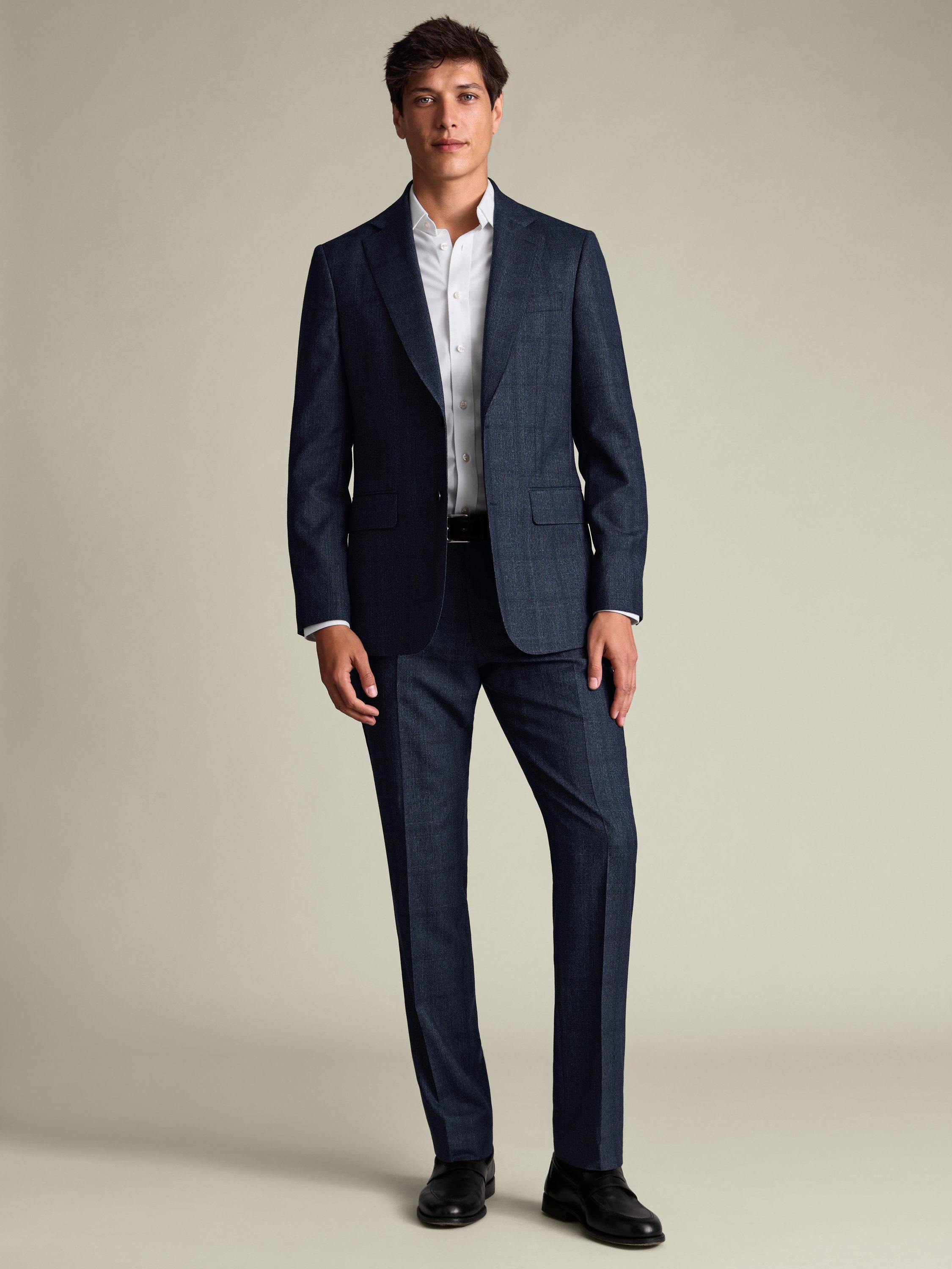 Charles Tyrwhitt Super 120s Merino Wool Check Suit Trousers, Steel