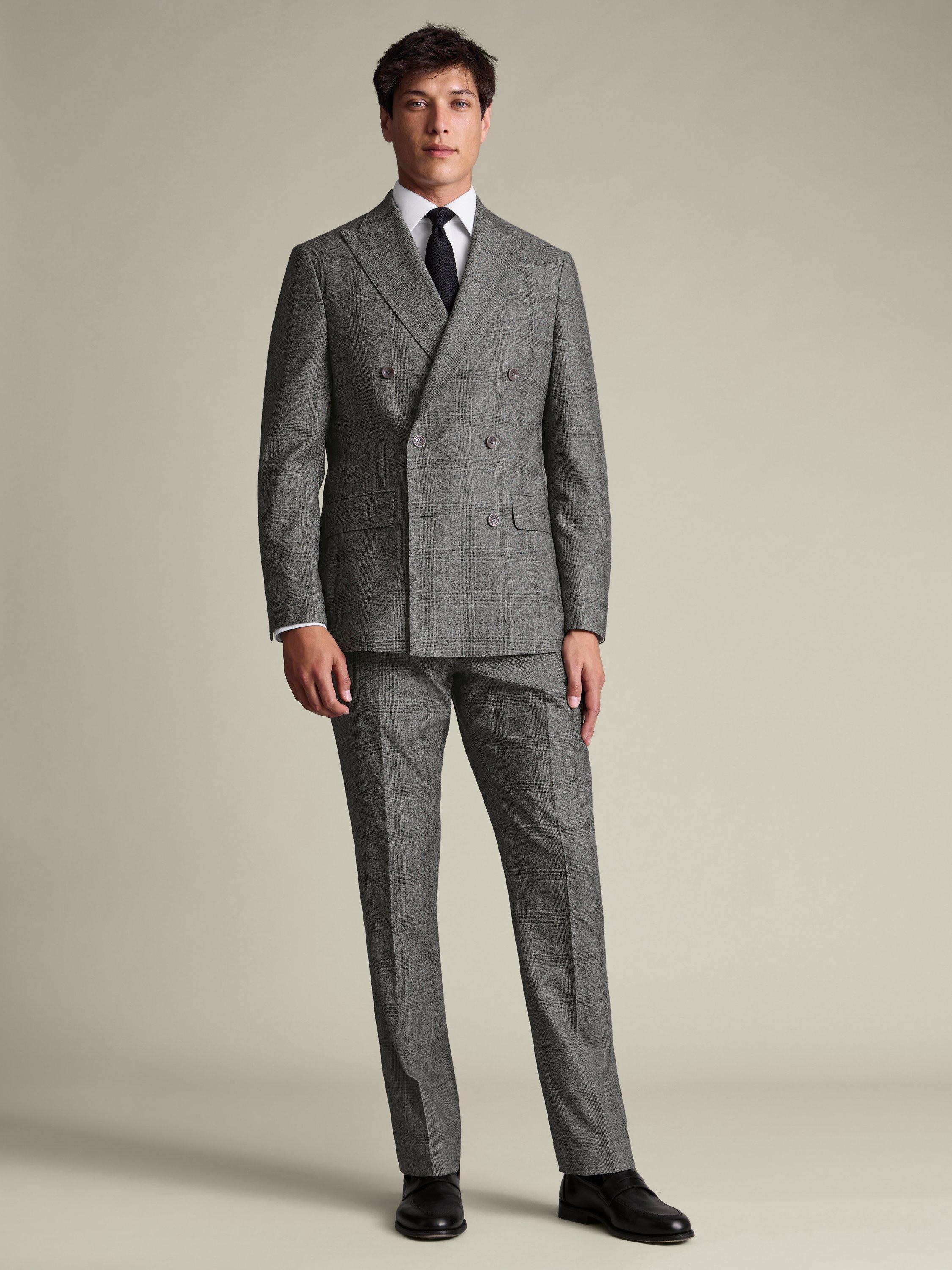 Product image 5 of 5, which shows Charles Tyrwhitt Regular Fit Double Breasted Check Wool Blazer, Grey, 36R