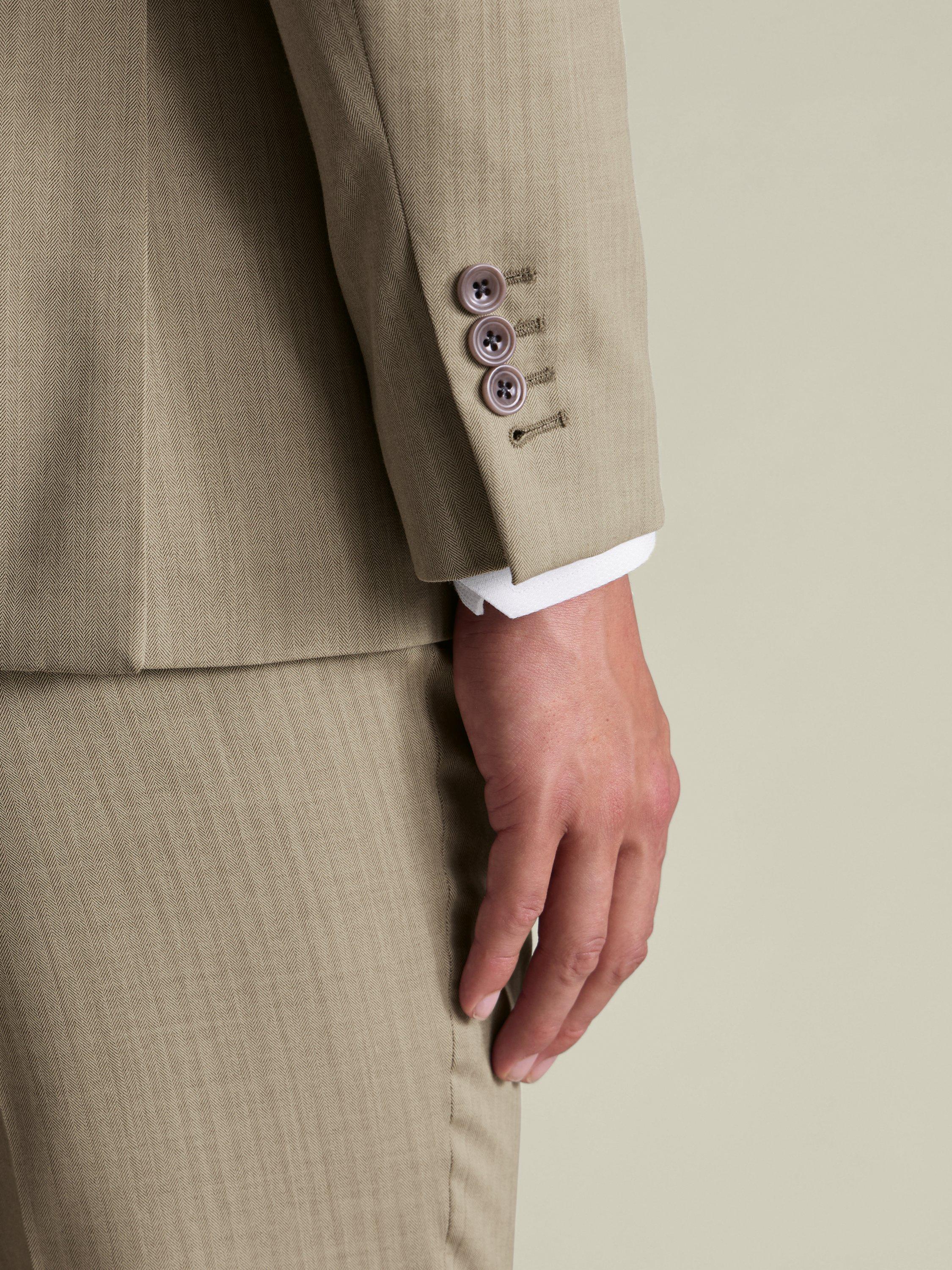 Product image 2 of 4, which shows Charles Tyrwhitt Regular Fit Double Breasted Herringbone Wool Blazer, Stone, 36R