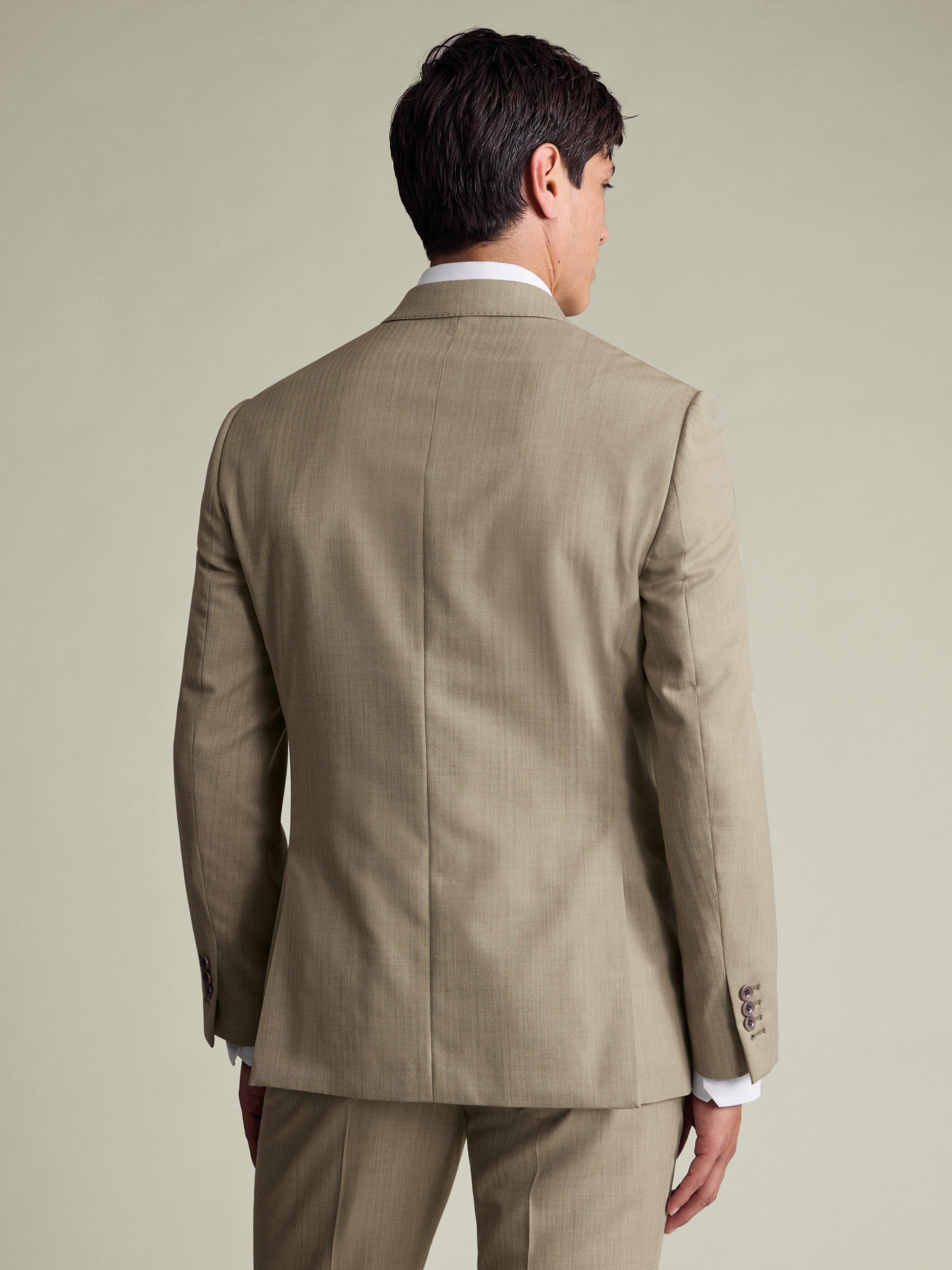 Product image 3 of 4, which shows Charles Tyrwhitt Regular Fit Double Breasted Herringbone Wool Blazer, Stone, 36R