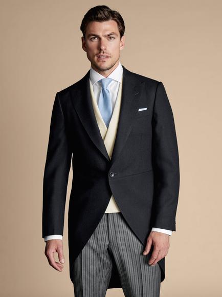 Charles Tyrwhitt Single Breasted Herringbone Wool Morning Coat, Black