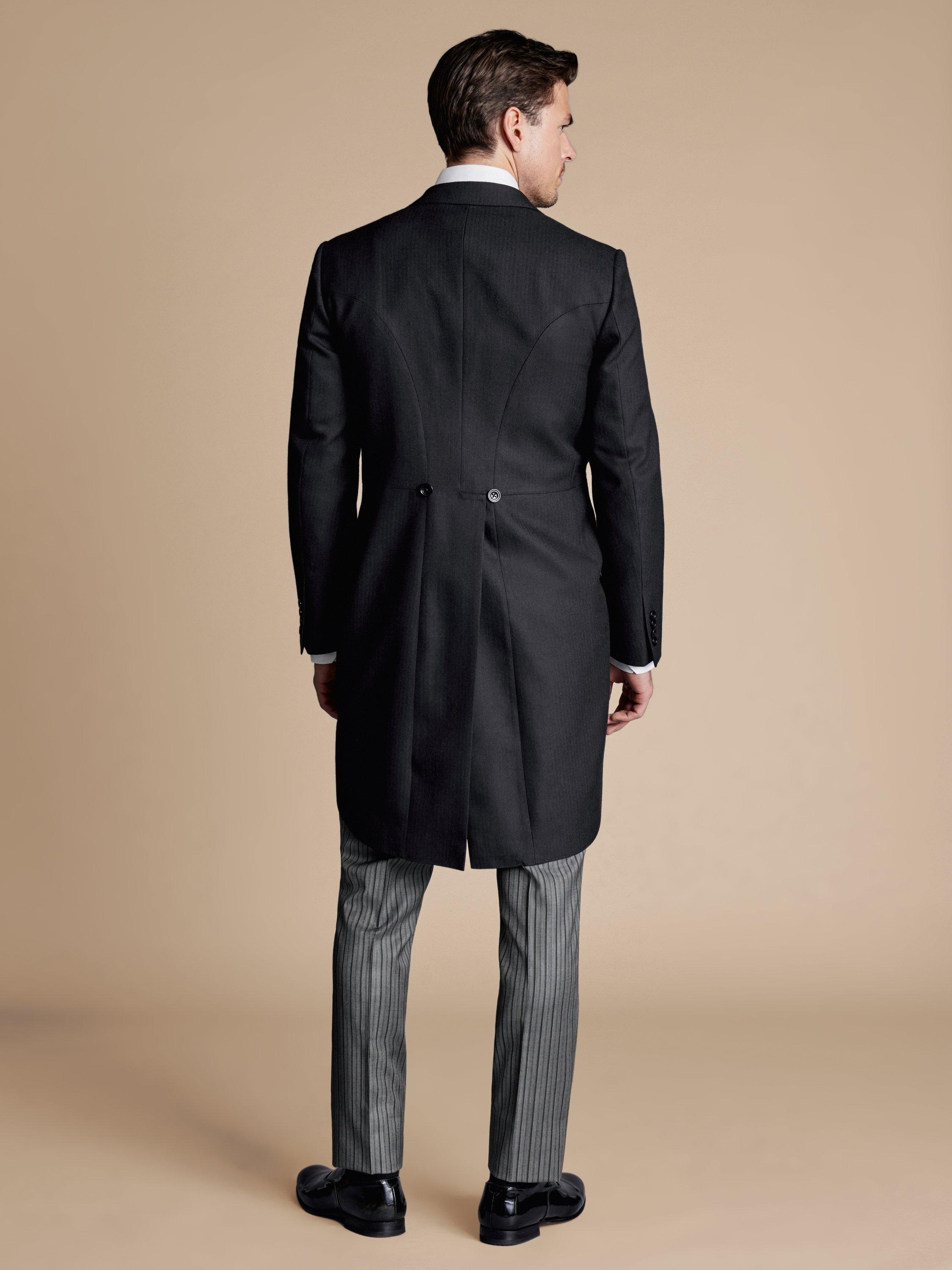 Product image 2 of 4, which shows Charles Tyrwhitt Single Breasted Herringbone Wool Morning Coat, Black, 36R