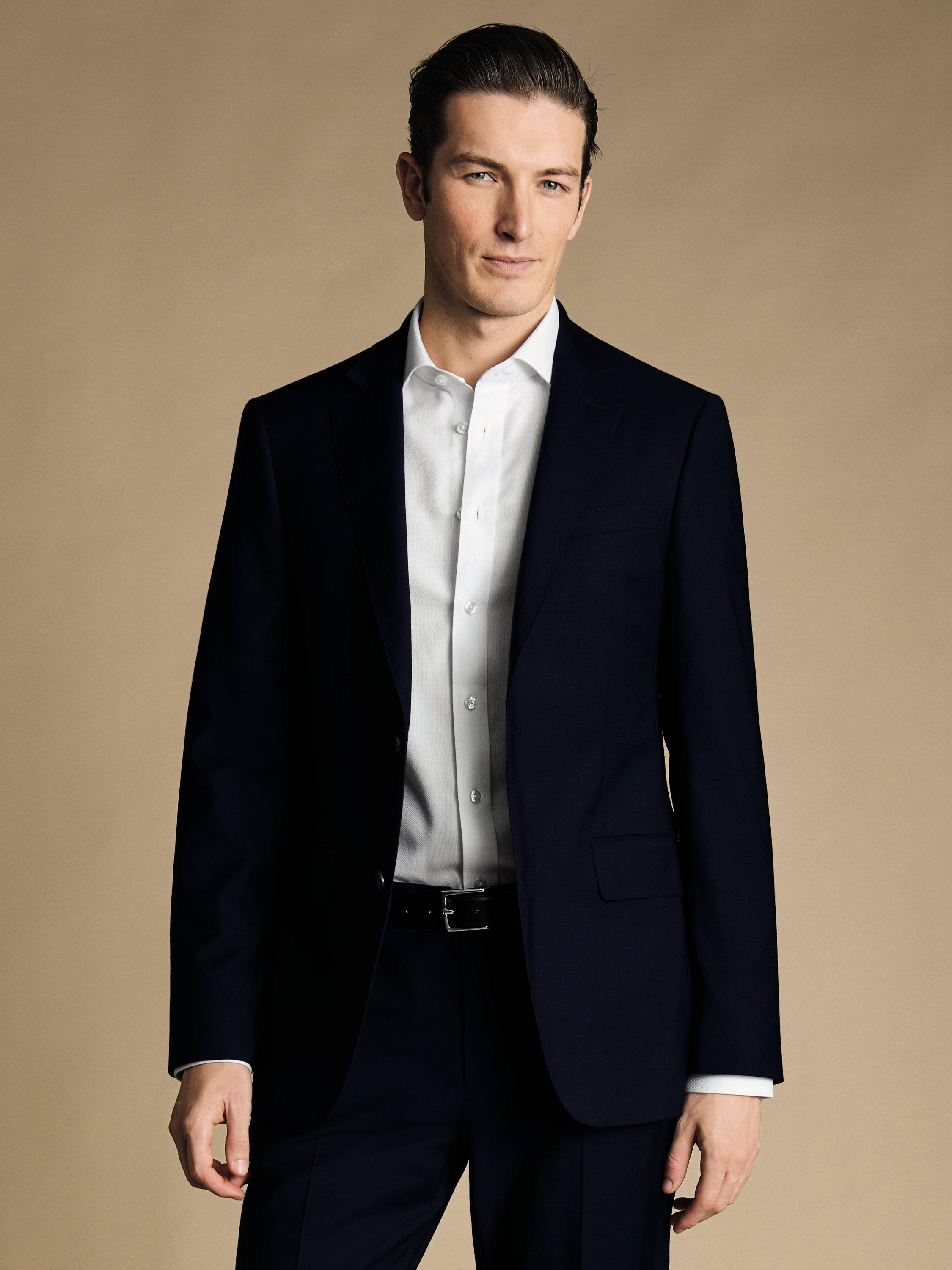 Product image 1 of 6, which shows Charles Tyrwhitt Slim Fit Single Breasted Wool Blend Blazer, Dark Navy, 36R