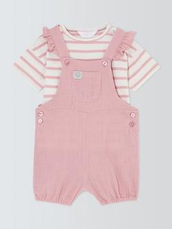 John Lewis Baby Muslin Bibshorts & Top Set, Pink, Pink