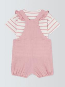 John Lewis Baby Muslin Bibshorts & Top Set, Pink - view 2, Pink