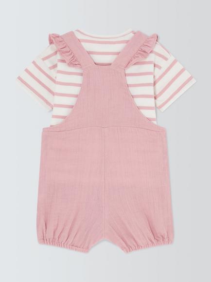 John Lewis Baby Muslin Bibshorts & Top Set, Pink - view 2, Pink