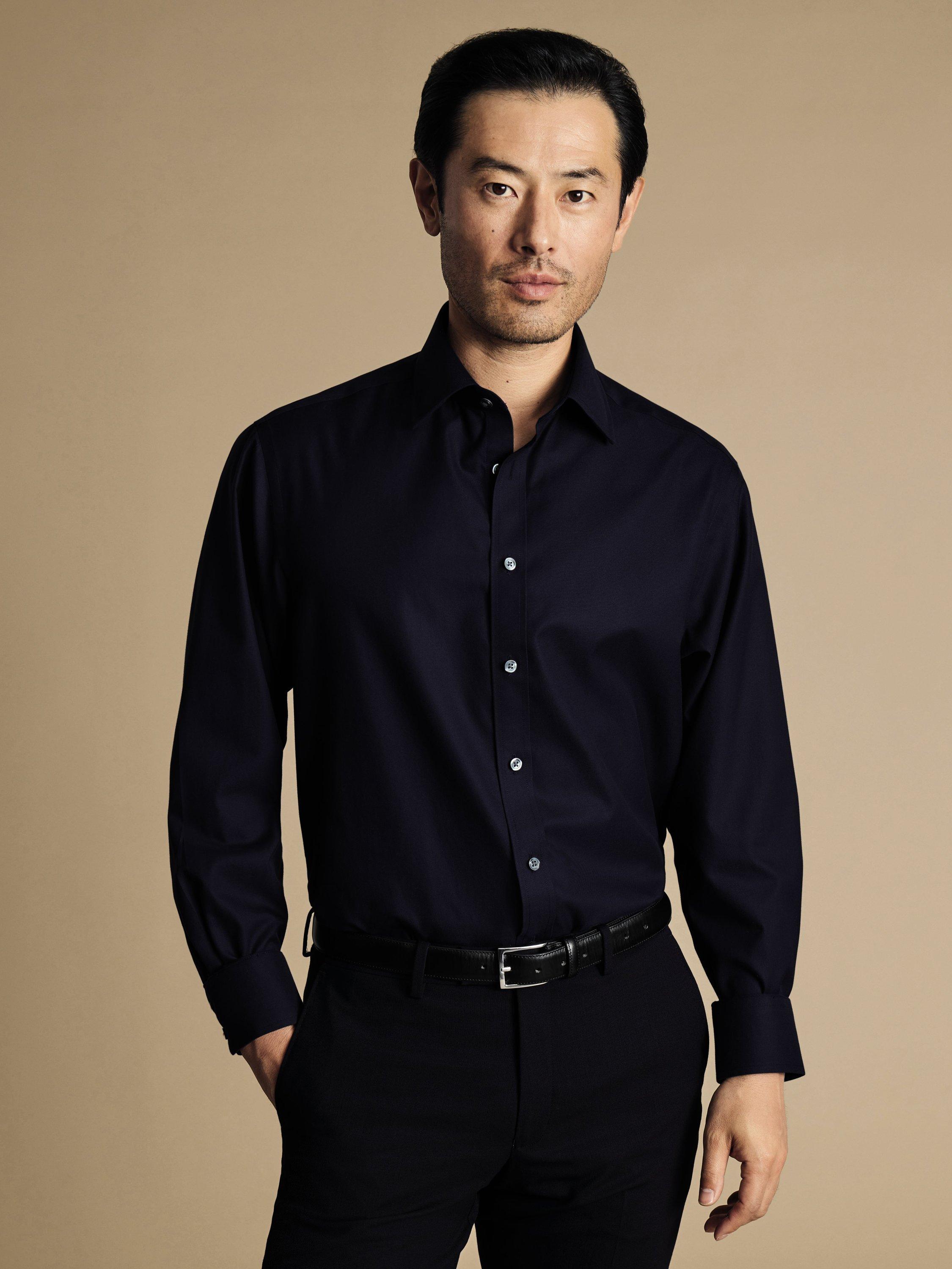 Product image 1 of 4, which shows Charles Tyrwhitt Regular Fit Cotton Shirt, Navy, 16/34
