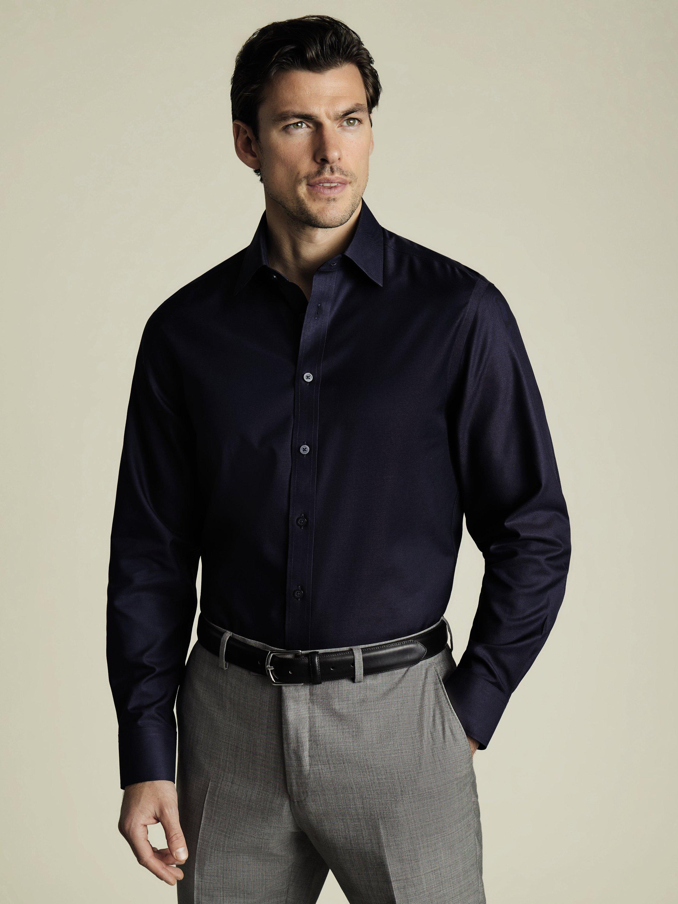 Product image 1 of 6, which shows Charles Tyrwhitt Regular Fit Cotton Shirt, Navy, 15/33
