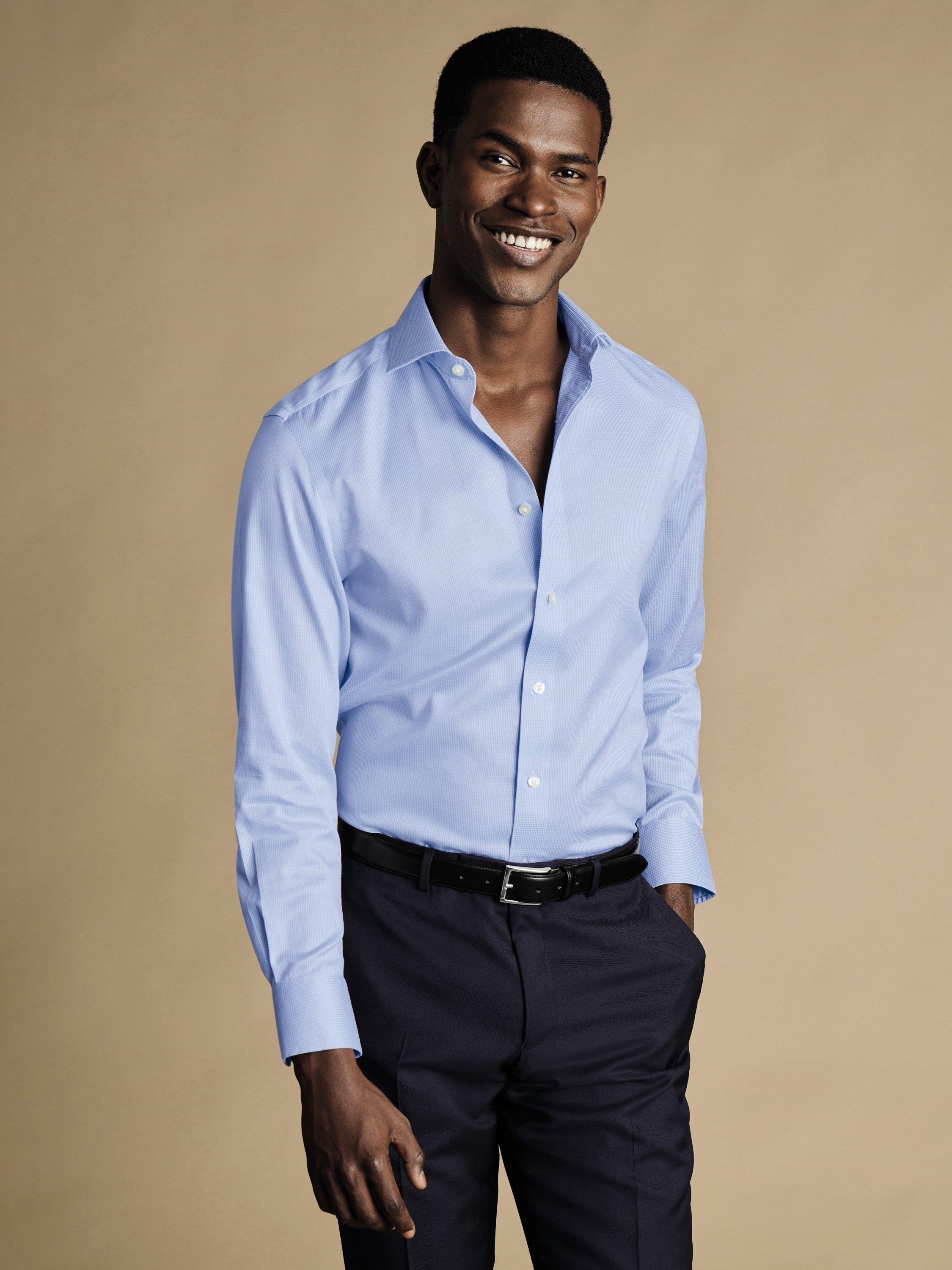 Product image 1 of 5, which shows Charles Tyrwhitt Regular Fit Cotton Shirt, Sky Blue, 15.5/34