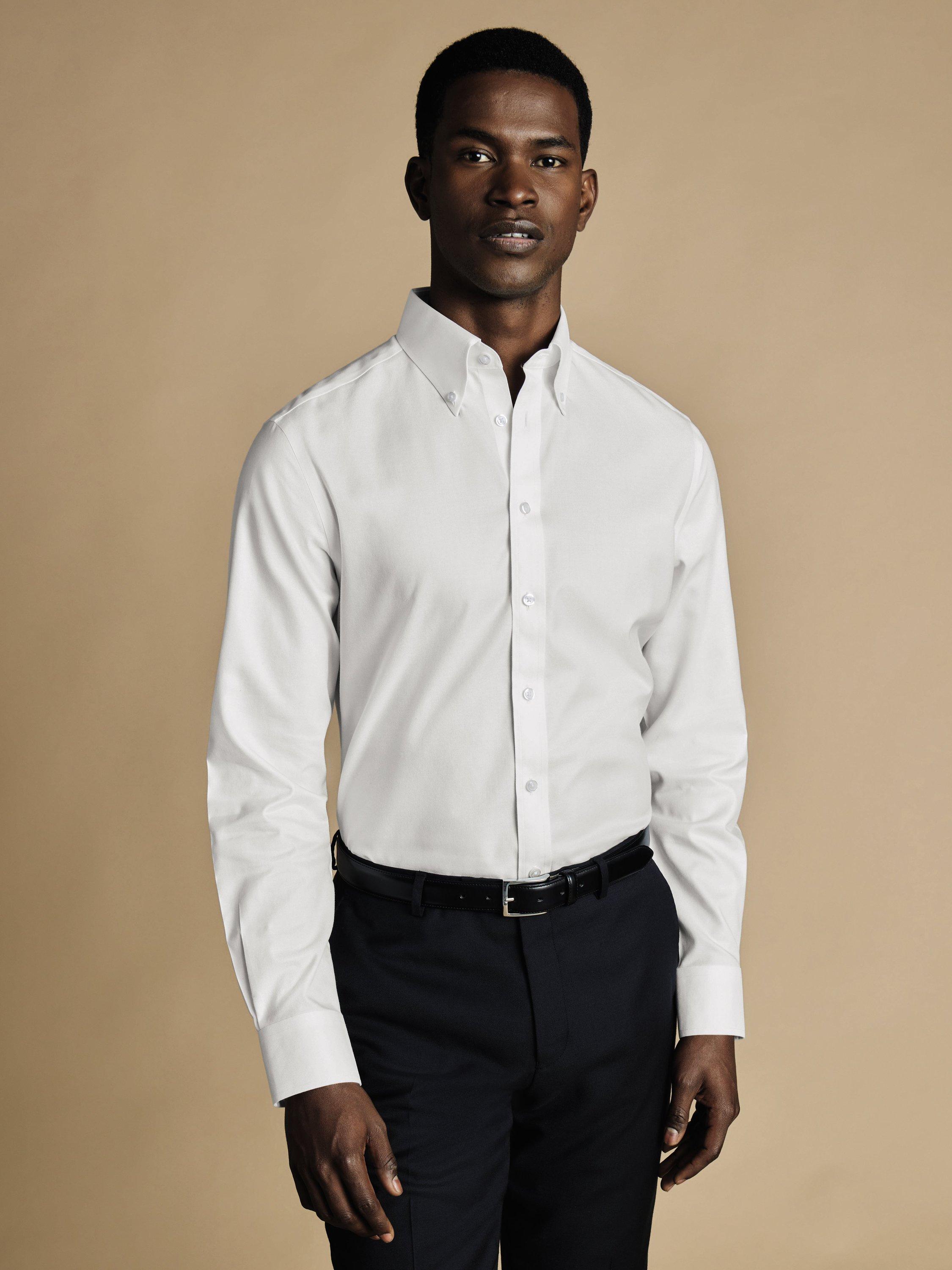 Product image 1 of 5, which shows Charles Tyrwhitt Regular Fit Button Down Collar Cotton Shirt, White, 15.5/35