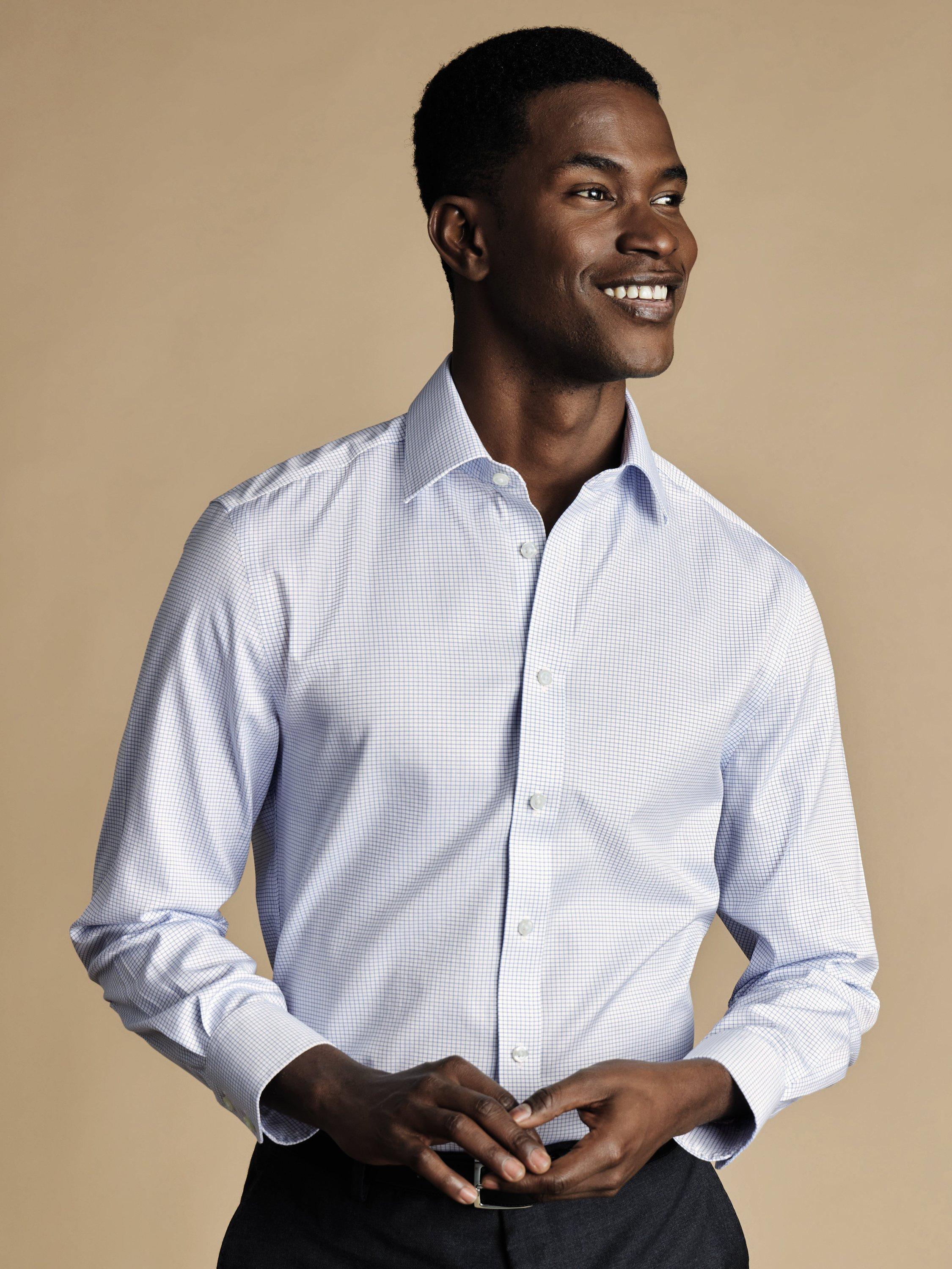 Product image 1 of 5, which shows Charles Tyrwhitt Regular Fit Check Cotton Shirt, Sky Blue, 15/34