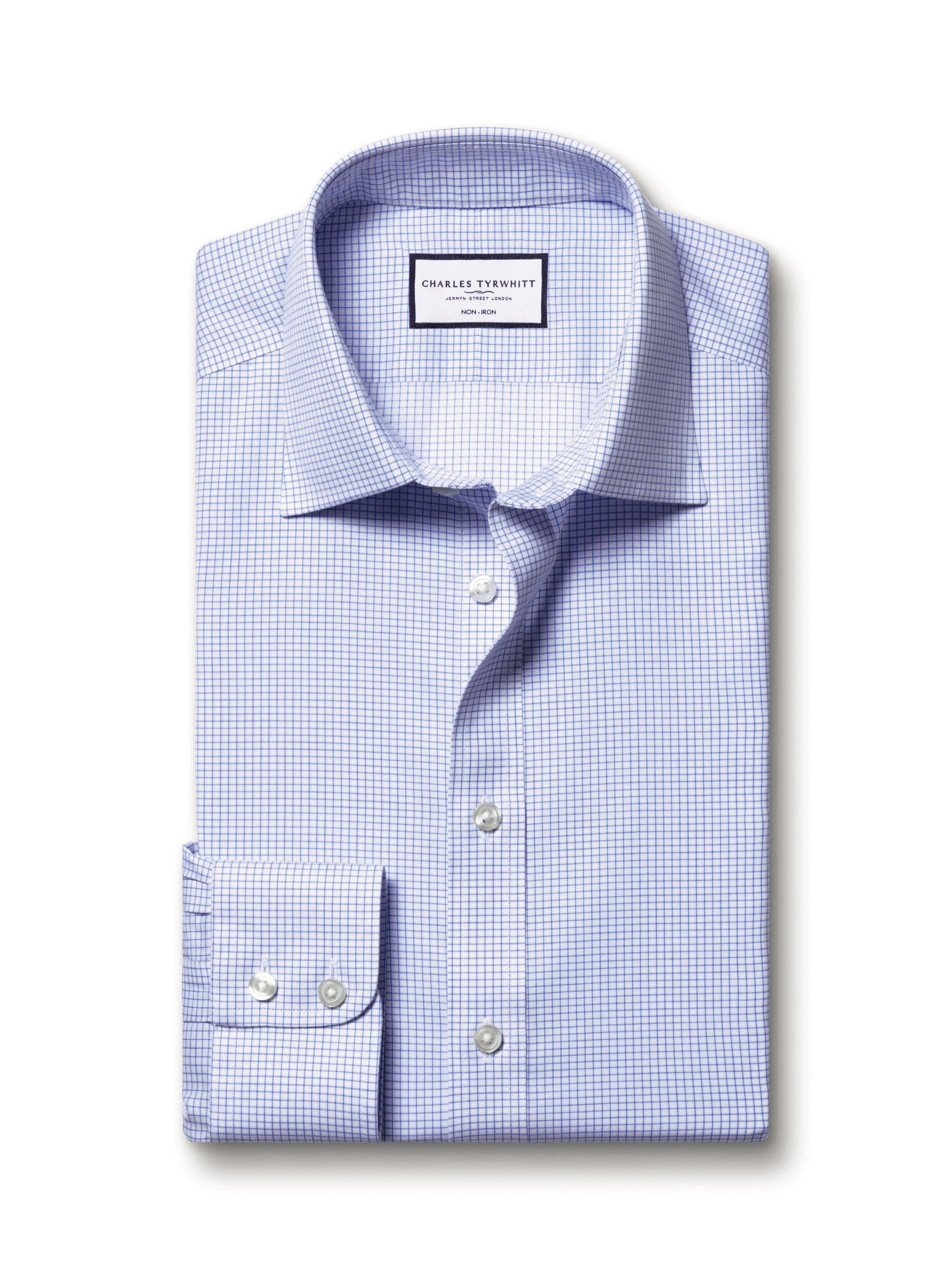 Product image 4 of 5, which shows Charles Tyrwhitt Regular Fit Check Cotton Shirt, Sky Blue, 15/34