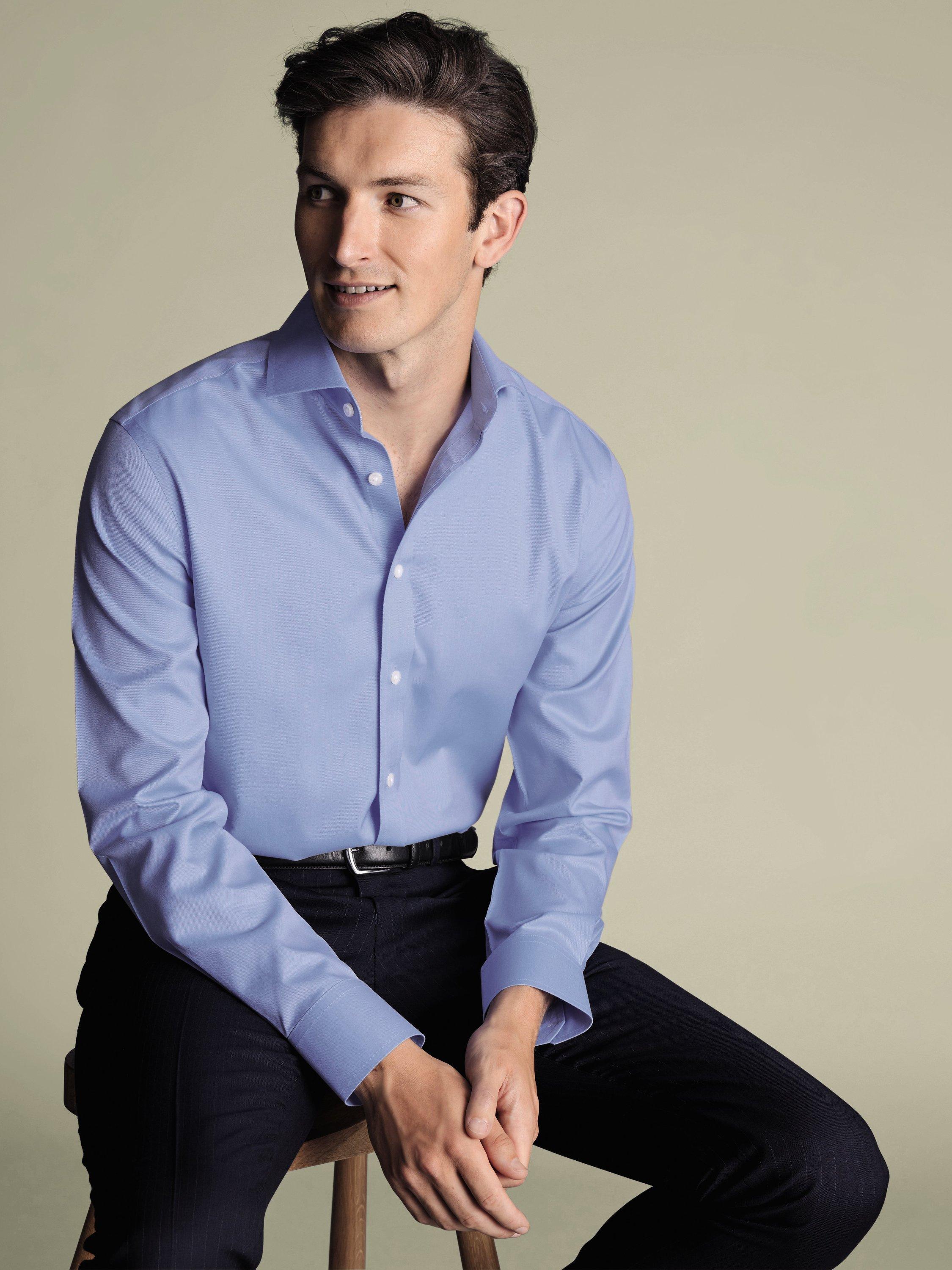 Product image 1 of 5, which shows Charles Tyrwhitt Regular Fit Cotton Shirt, Cornflower Blue, 16.5/34