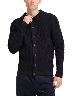Casual Friday Toke Cotton Cable Knit Collared Cardigan, Dark Navy, Dark Navy