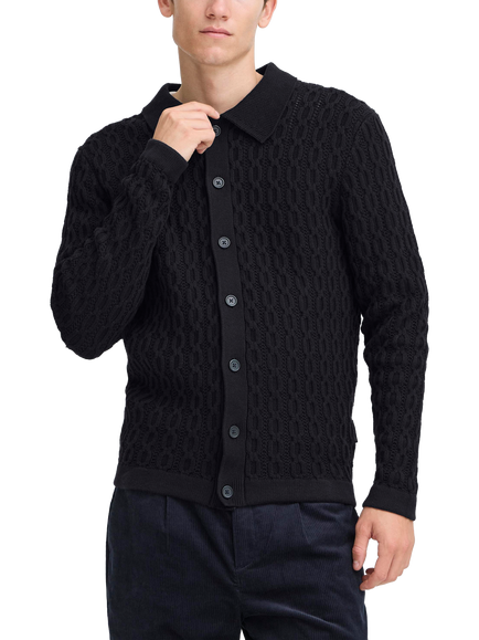 Casual Friday Toke Cotton Cable Knit Collared Cardigan, Dark Navy, Dark Navy