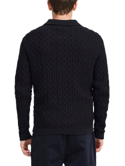 Casual Friday Toke Cotton Cable Knit Collared Cardigan, Dark Navy - view 2, Dark Navy