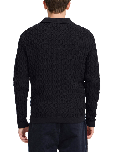 Casual Friday Toke Cotton Cable Knit Collared Cardigan, Dark Navy - view 2, Dark Navy