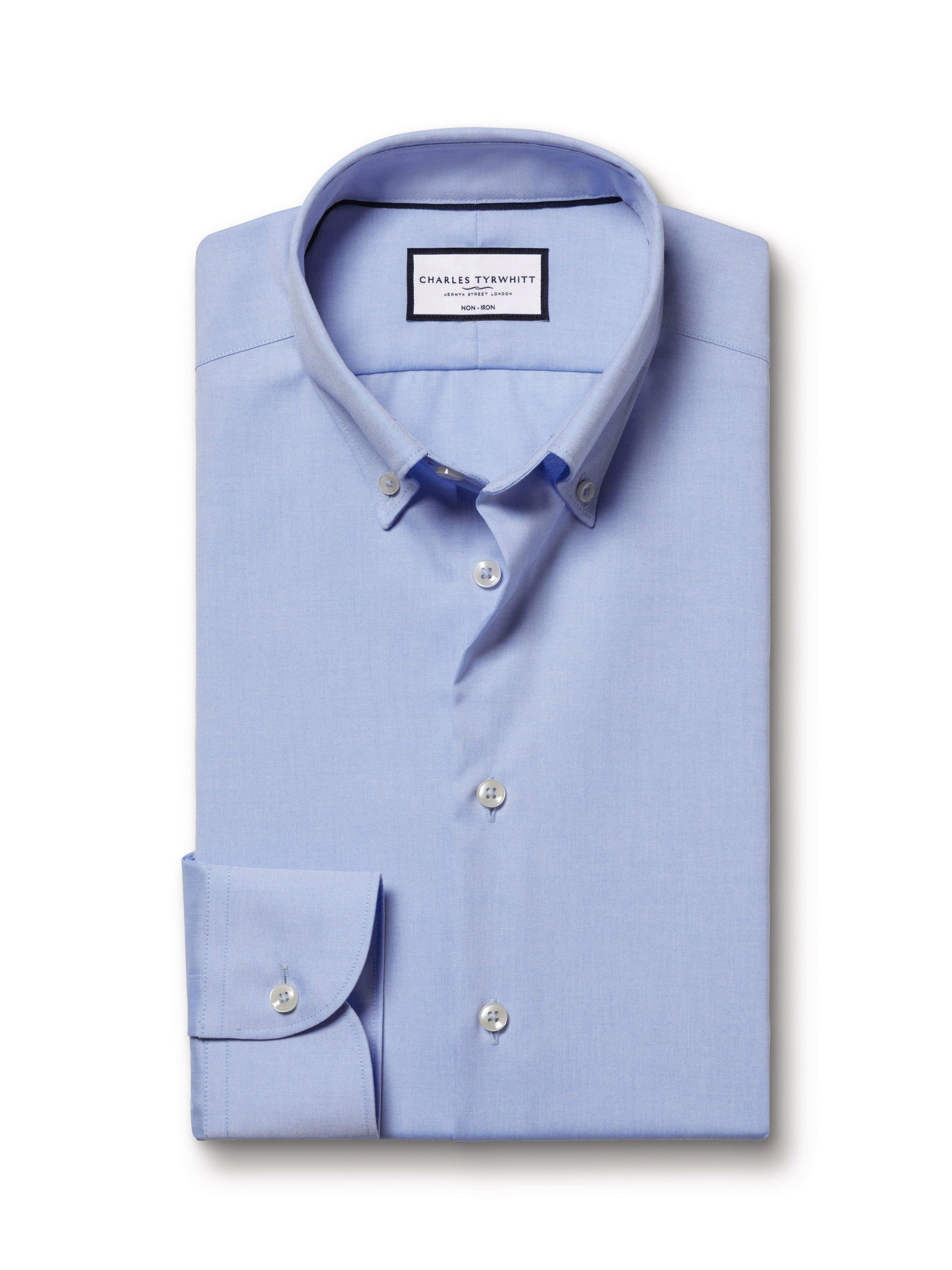 Product image 5 of 6, which shows Charles Tyrwhitt Regular Fit Button Down Collar Cotton Shirt, Sky Blue, 15.5/34