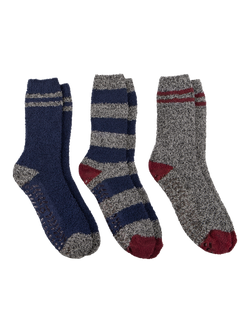 totes Mixed Slipper Socks, Pack of 3, Navy Mix