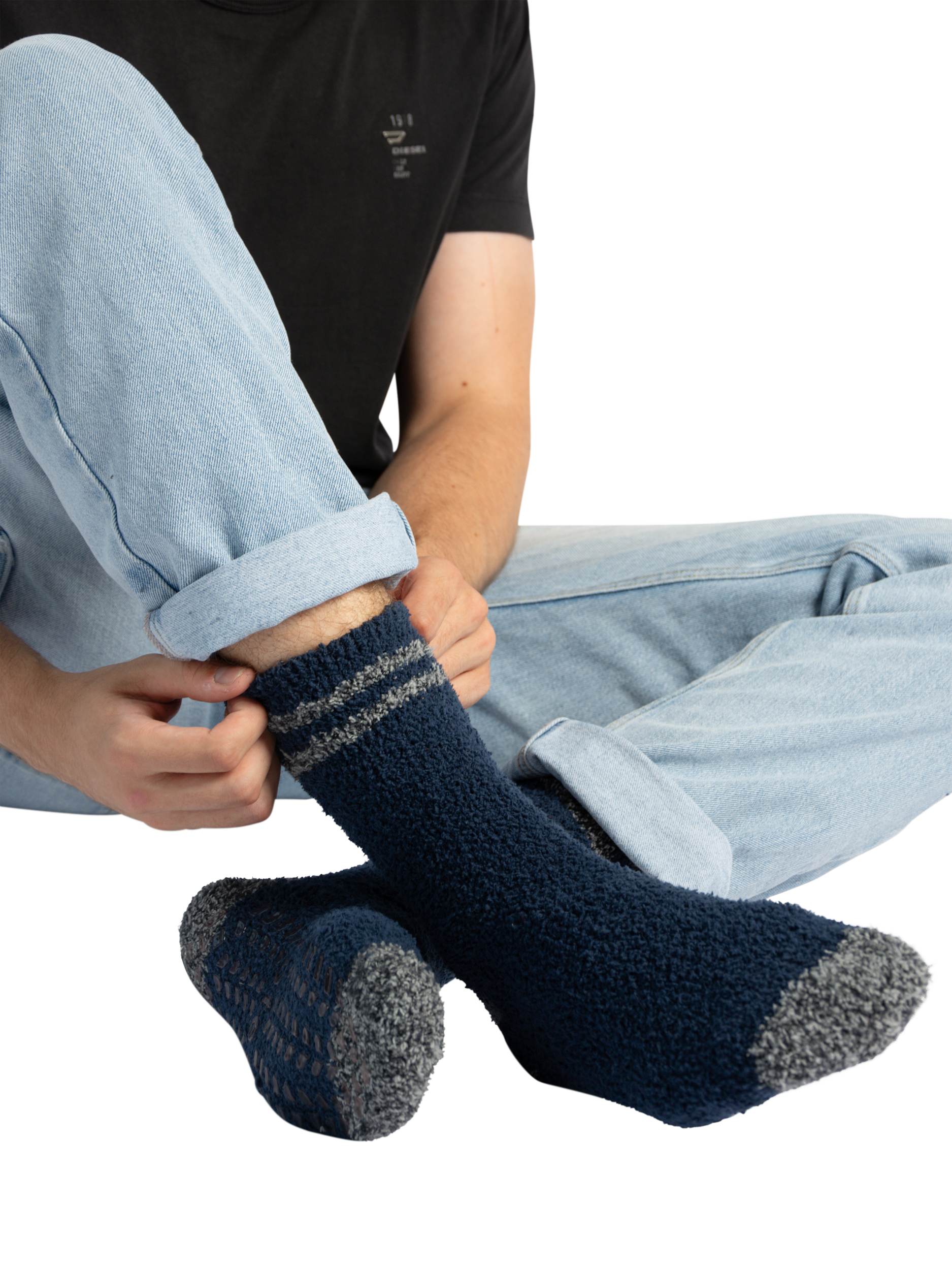 Product image 2 of 9, which shows totes Mixed Slipper Socks, Pack of 3, Navy Mix, 8-11