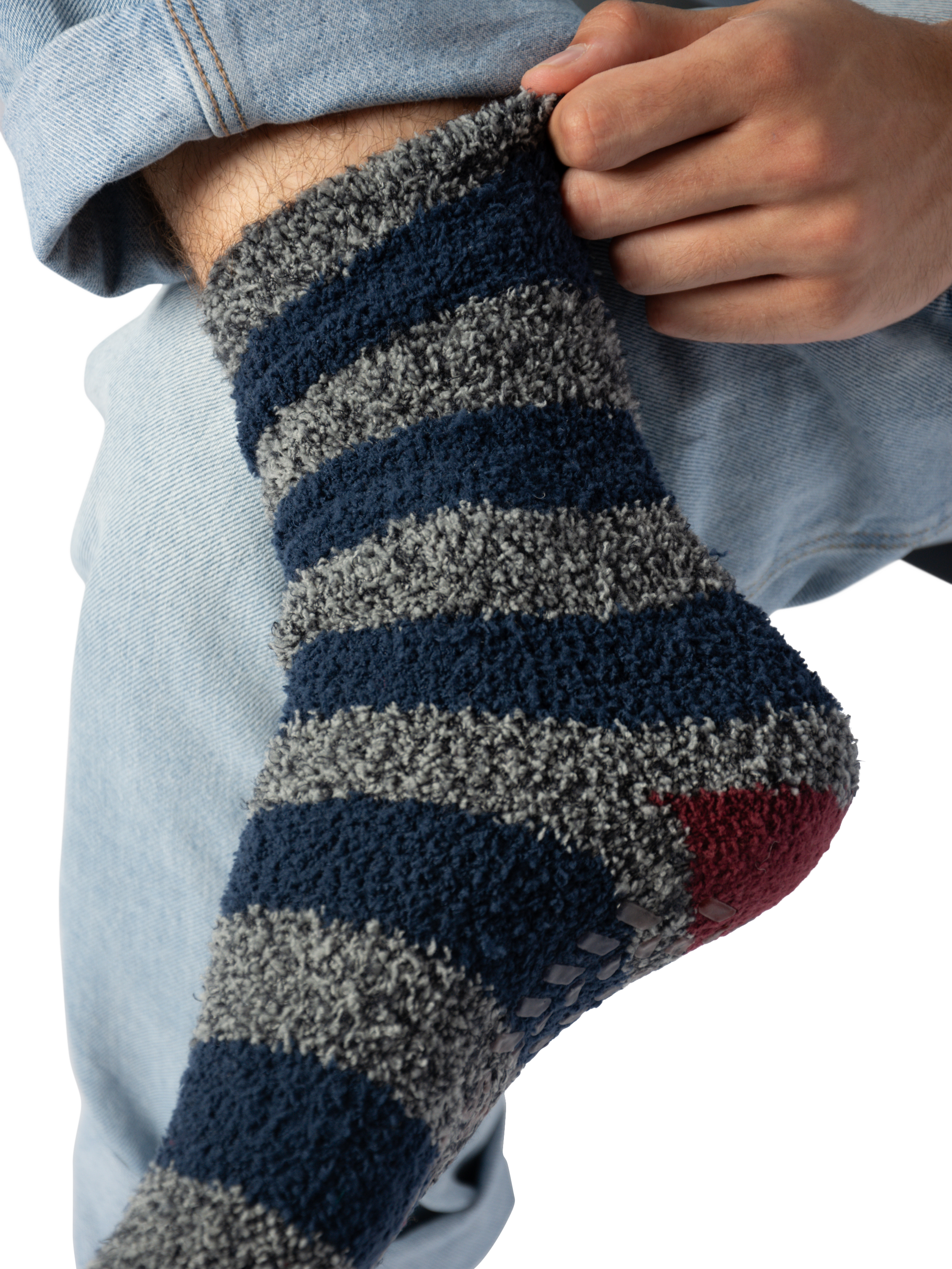Product image 3 of 9, which shows totes Mixed Slipper Socks, Pack of 3, Navy Mix, 8-11