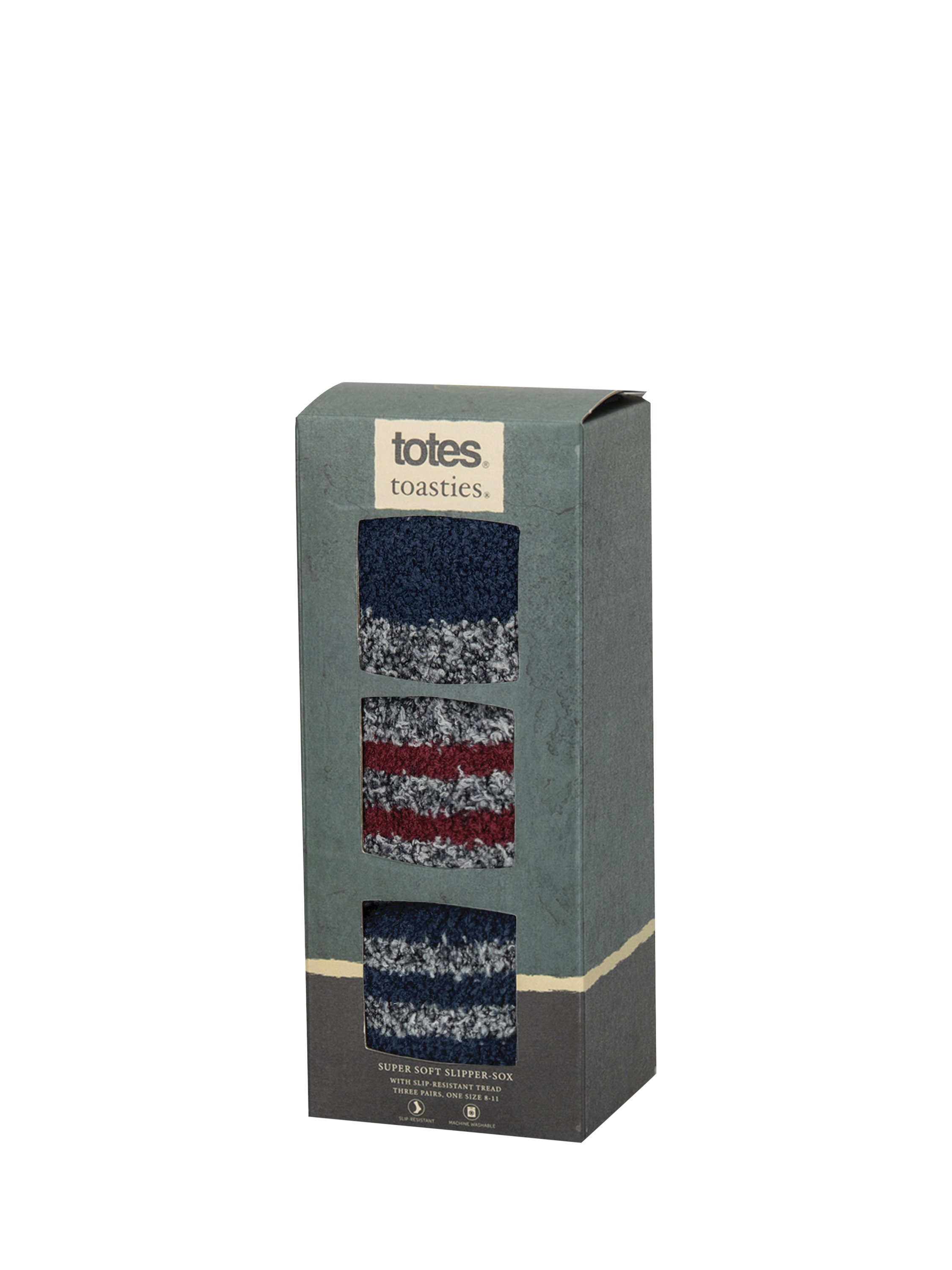 Product image 8 of 9, which shows totes Mixed Slipper Socks, Pack of 3, Navy Mix, 8-11