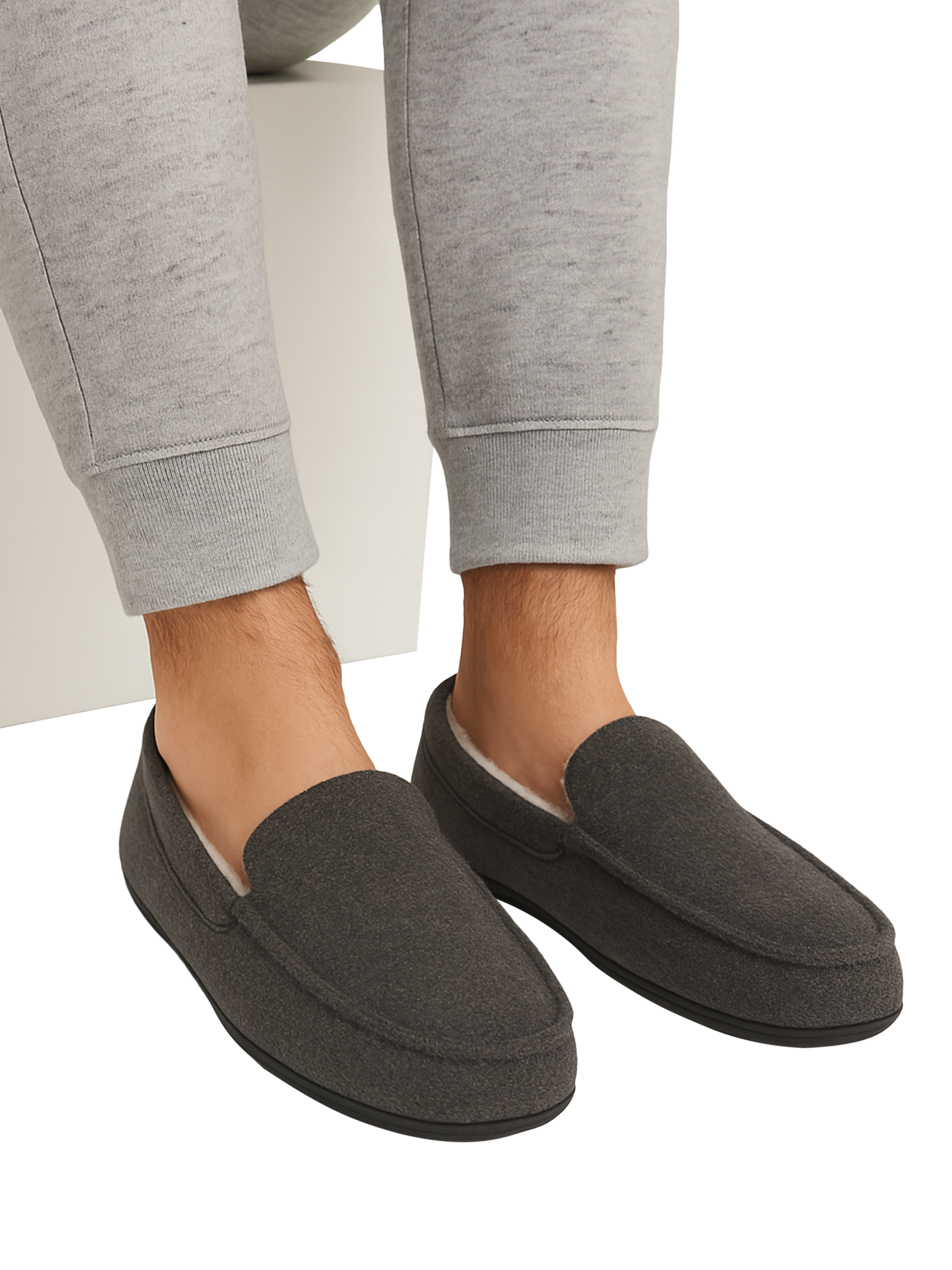 Product image 2 of 8, which shows totes Felt Moccasin Slippers, Grey, L