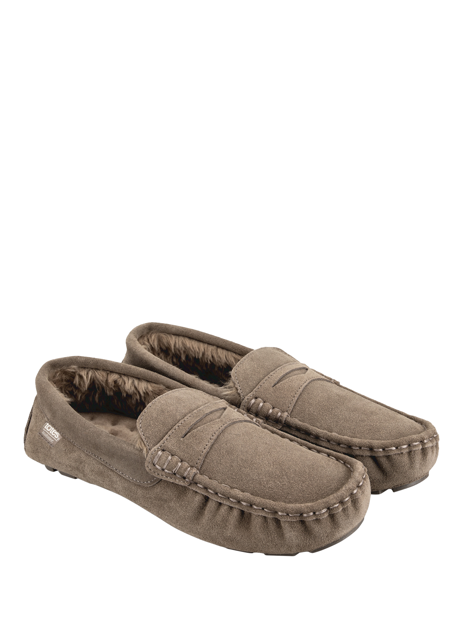 Product image 3 of 6, which shows totes Moccasin Suede Slippers, Sand, 8