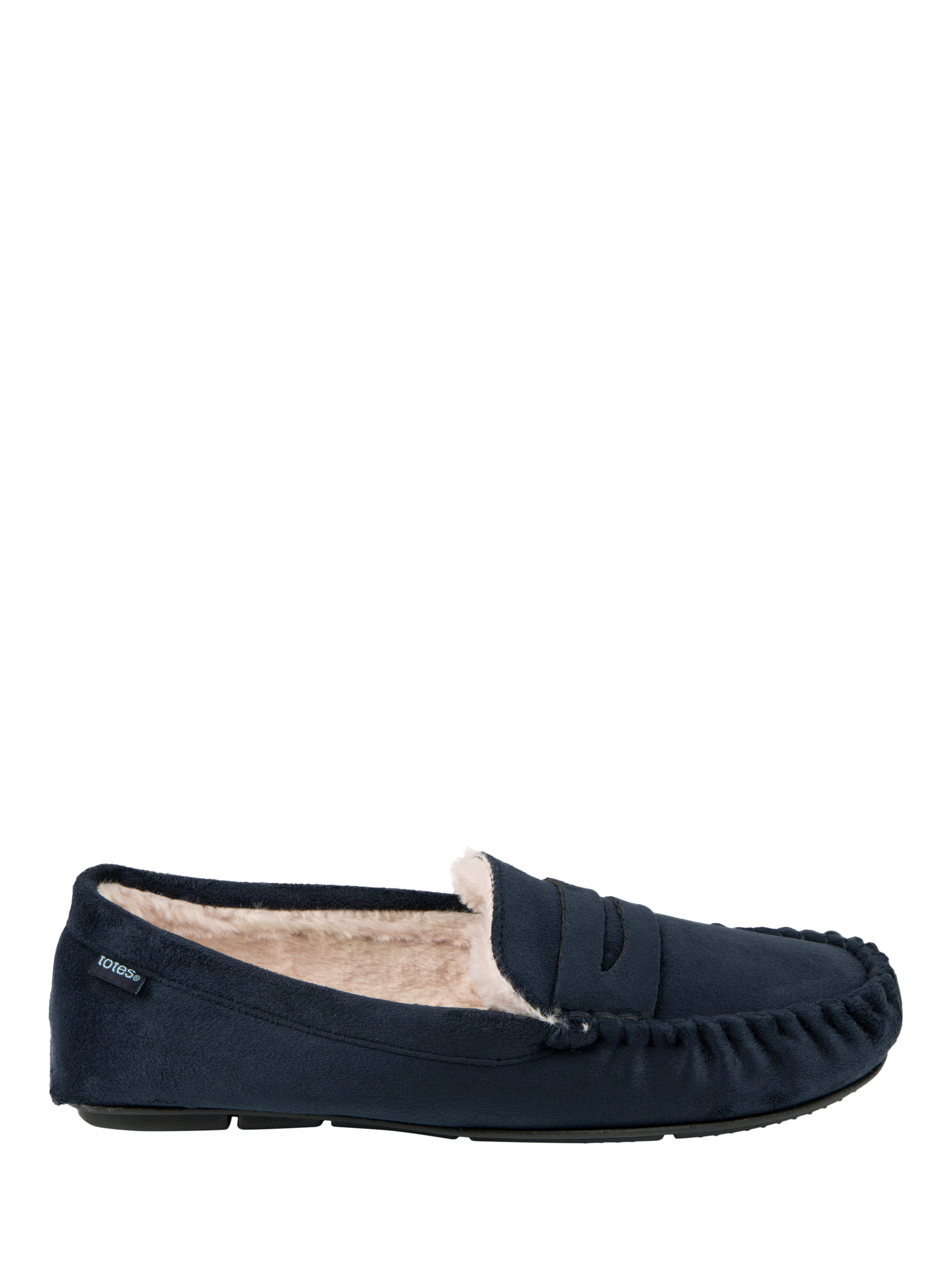 Product image 1 of 8, which shows totes Moccasin Suedette Slippers, Navy, L