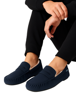 totes Moccasin Suedette Slippers - view 2, Navy