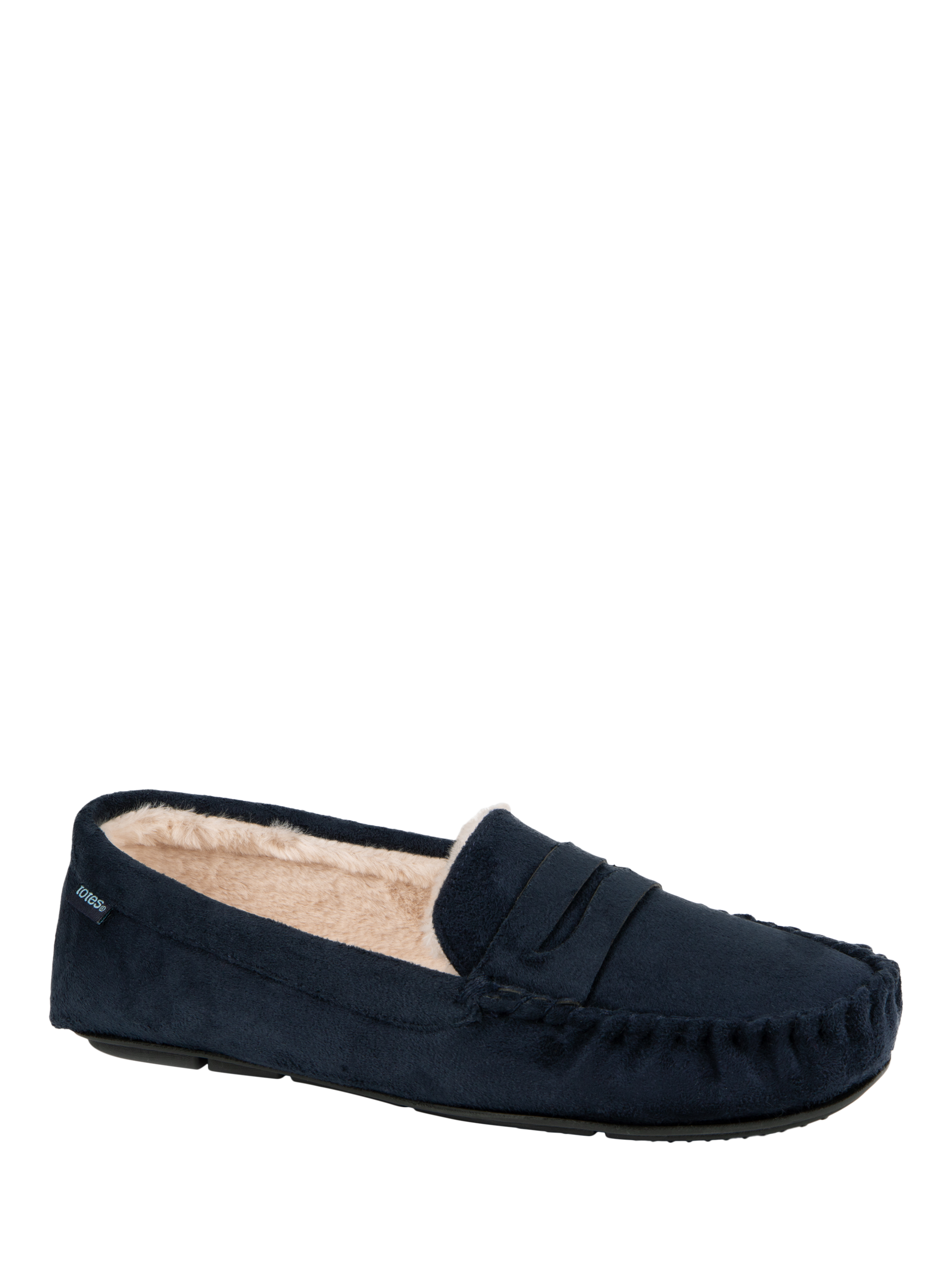 Product image 4 of 8, which shows totes Moccasin Suedette Slippers, Navy, L