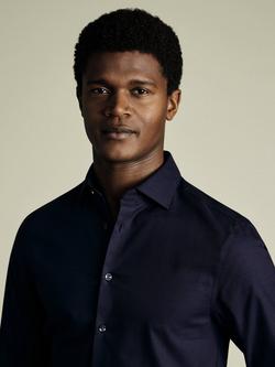 Charles Tyrwhitt Slim Fit Cotton Linen Shirt - view 2, Ink Blue