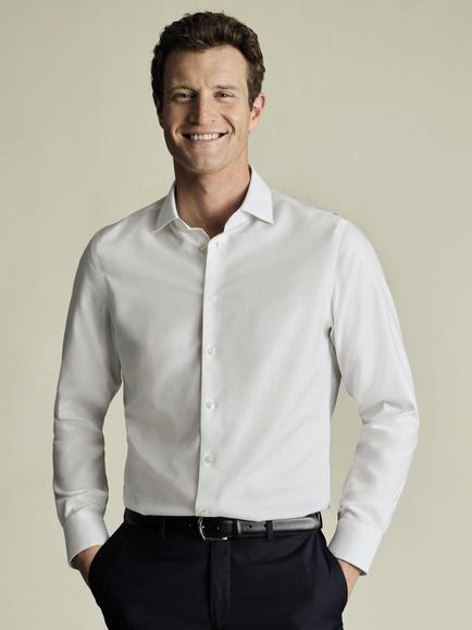 Charles Tyrwhitt Regular Fit Cotton Linen Blend Shirt, White, White