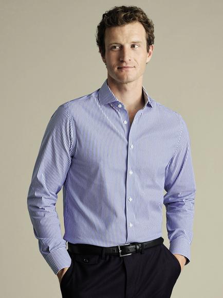 Charles Tyrwhitt Slim Fit Stripe Cotton Blend Shirt, Royal Blue/White