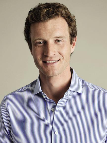 Charles Tyrwhitt Slim Fit Stripe Cotton Blend Shirt - view 2, Royal Blue/White