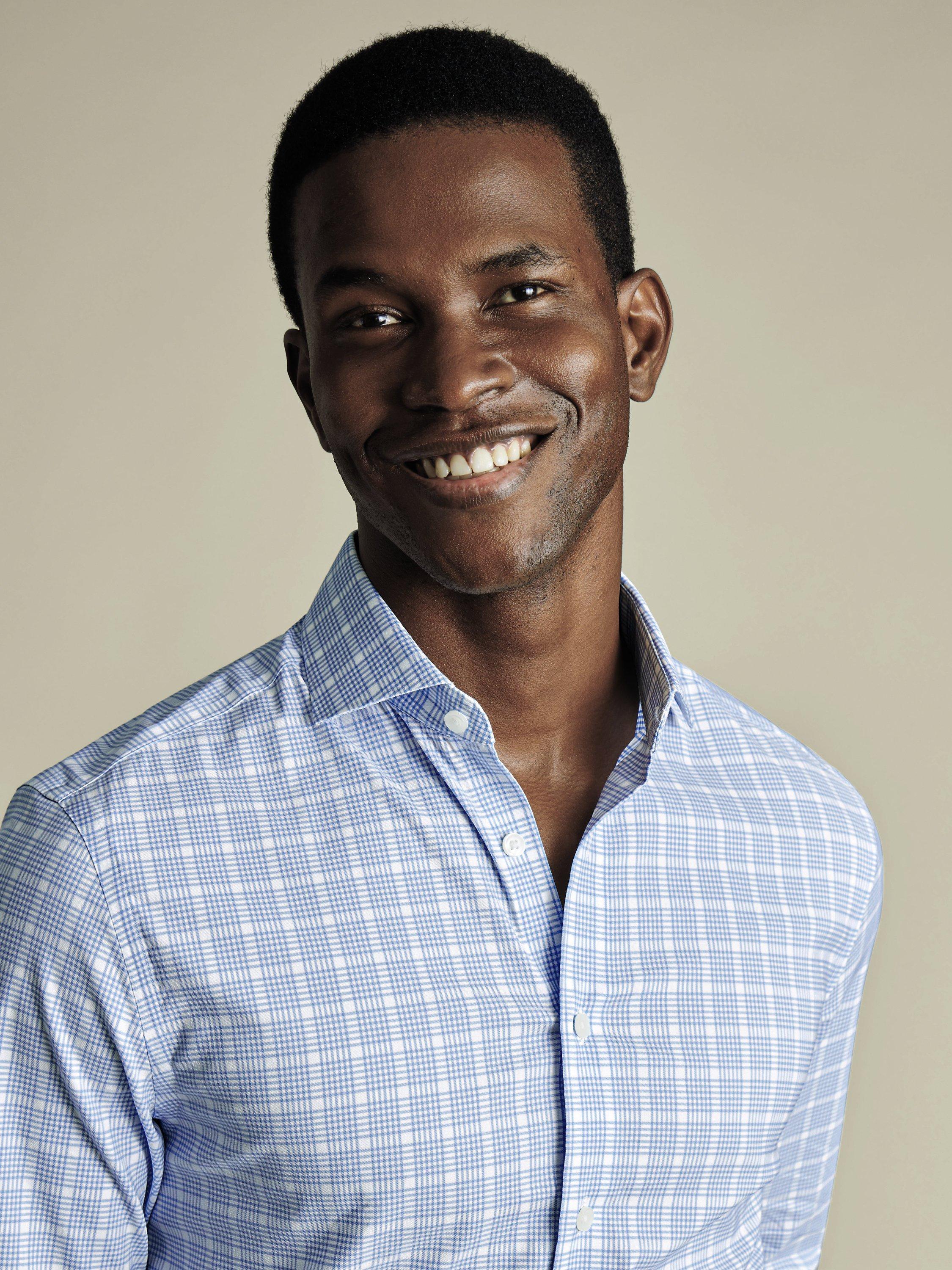Product image 2 of 6, which shows Charles Tyrwhitt Regular Fit Check Cotton Blend Shirt, Cornflower Blue, 14.5/33
