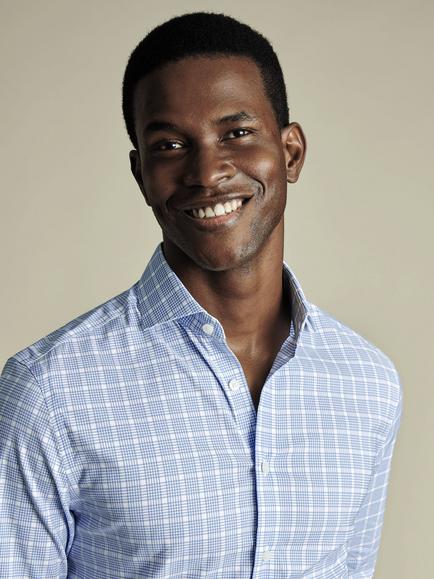 Charles Tyrwhitt Regular Fit Check Cotton Blend Shirt - view 2, Cornflower Blue