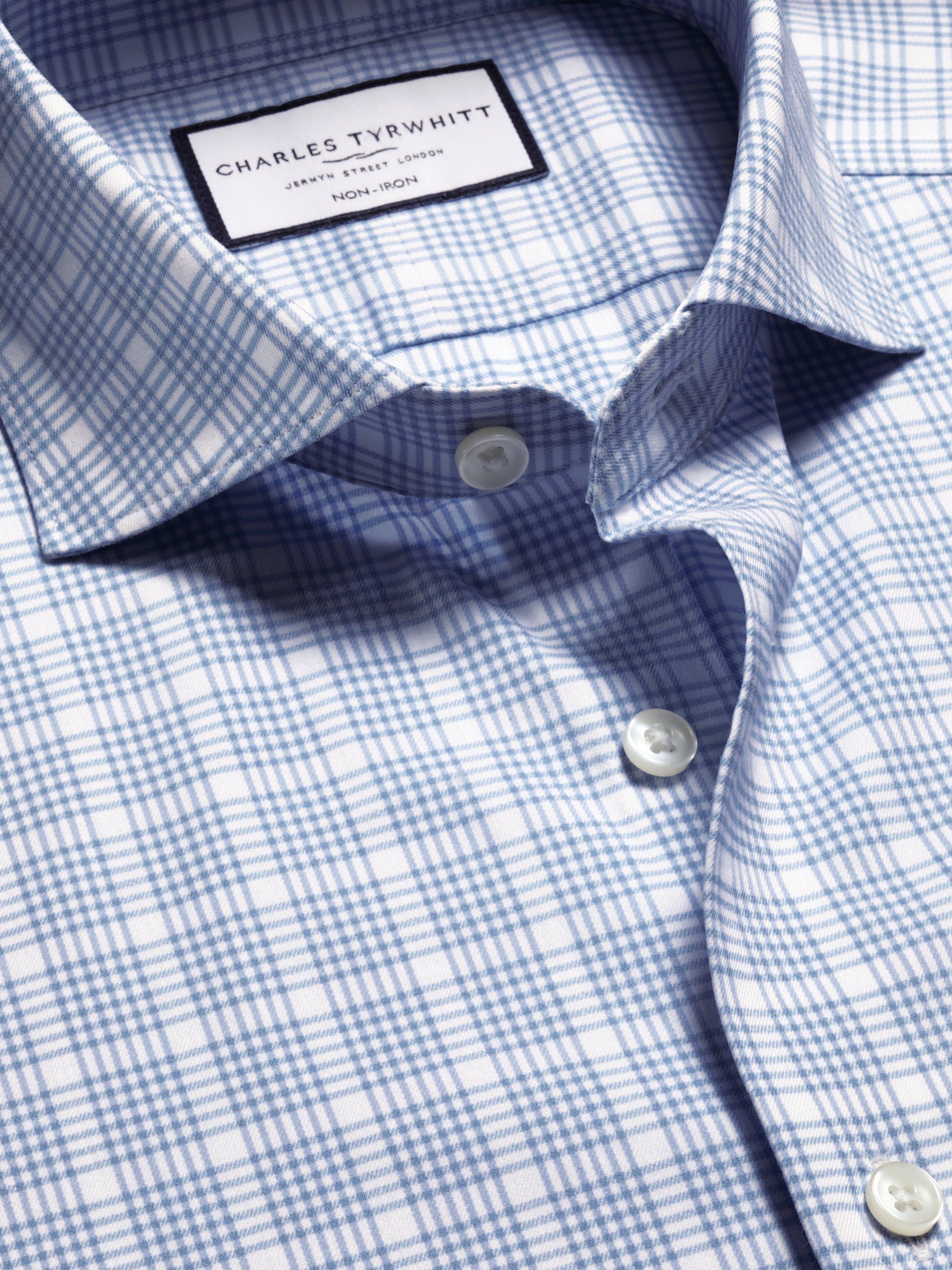 Product image 4 of 6, which shows Charles Tyrwhitt Regular Fit Check Cotton Blend Shirt, Cornflower Blue, 14.5/33