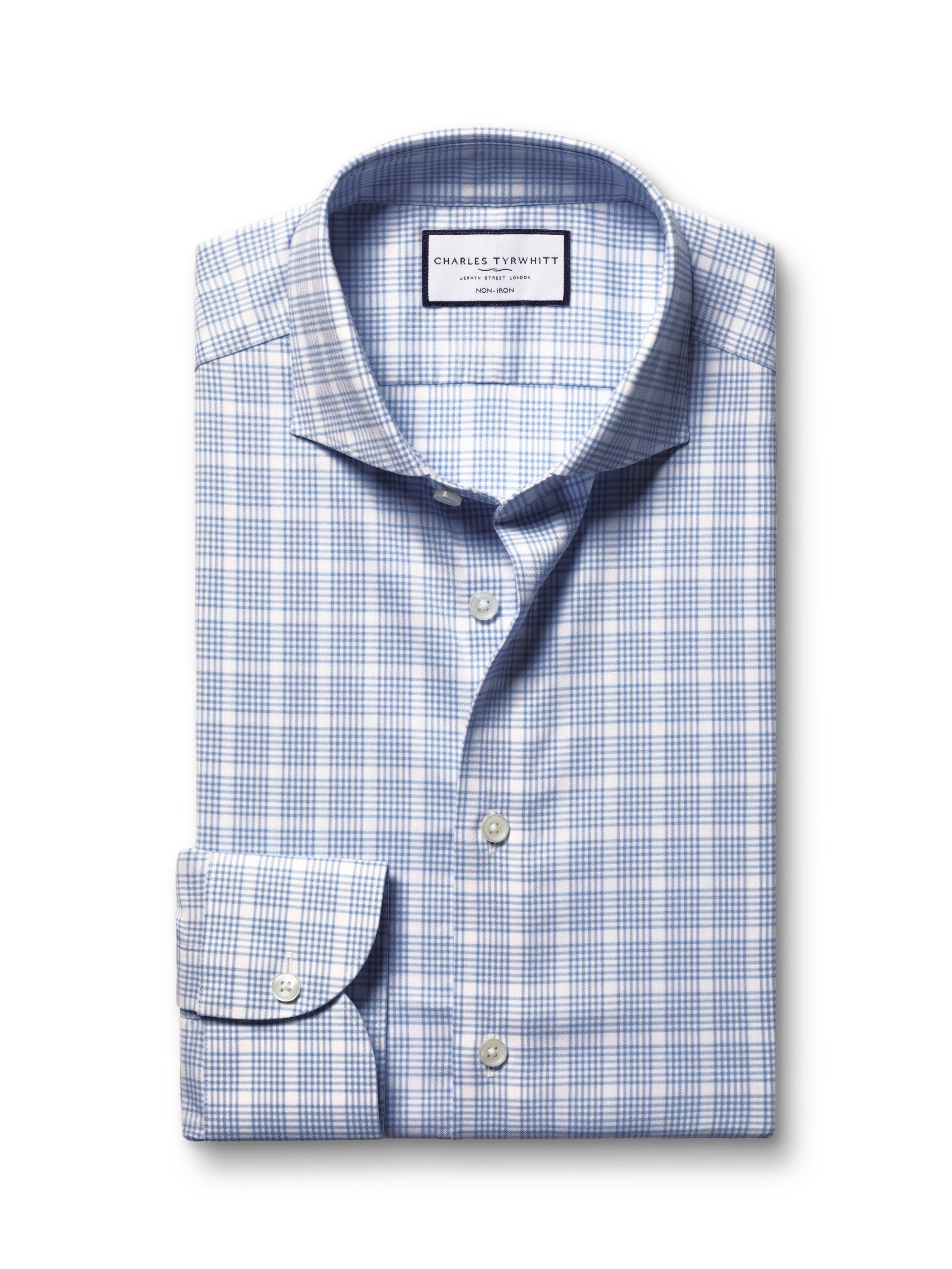 Product image 5 of 6, which shows Charles Tyrwhitt Regular Fit Check Cotton Blend Shirt, Cornflower Blue, 14.5/33