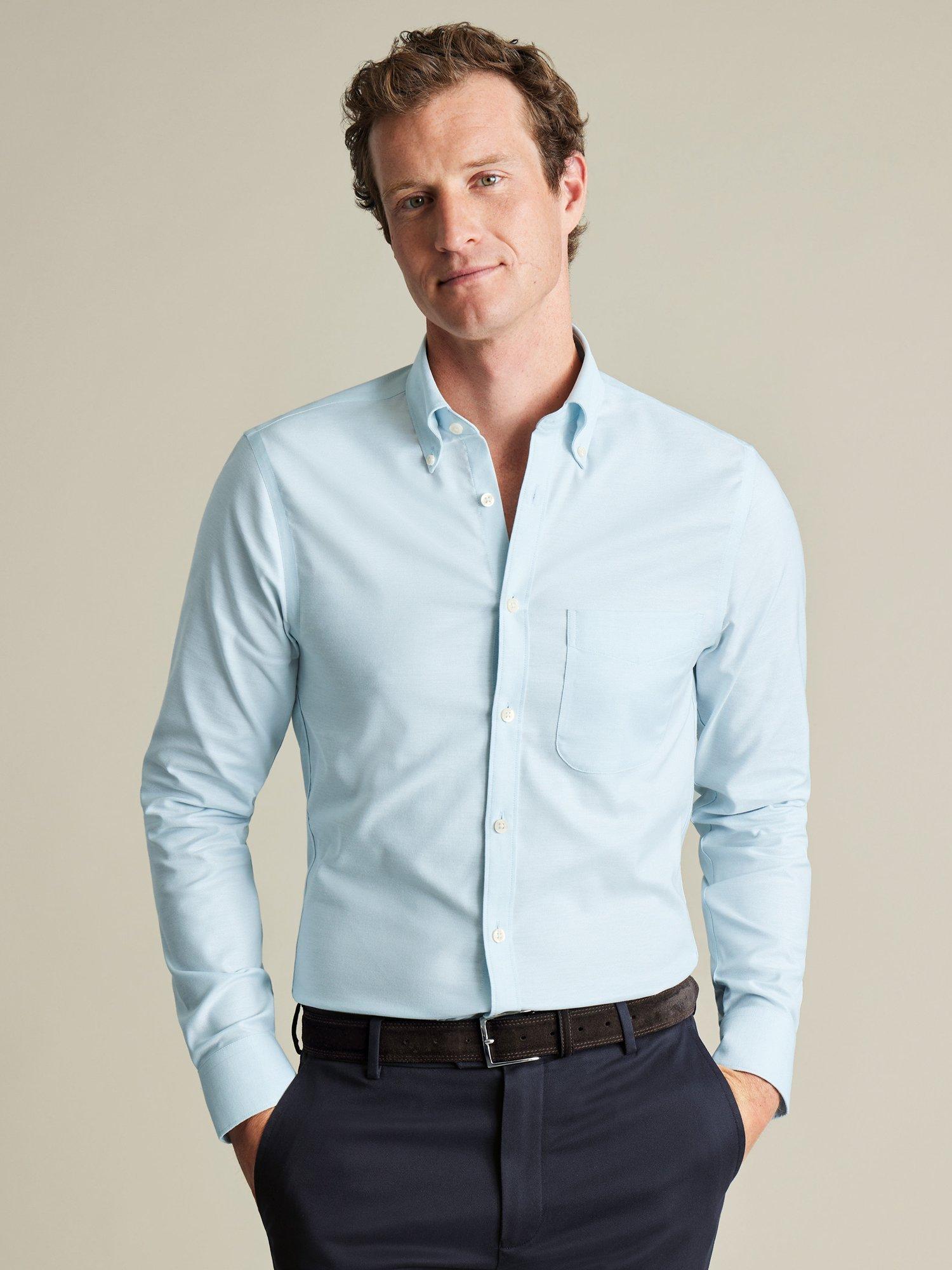 Product image 1 of 6, which shows Charles Tyrwhitt Slim Fit Button Down Collar Cotton Blend Shirt, Sky Blue, 17/35