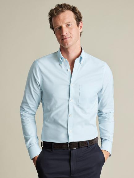 Charles Tyrwhitt Slim Fit Button Down Collar Cotton Blend Shirt, Sky Blue
