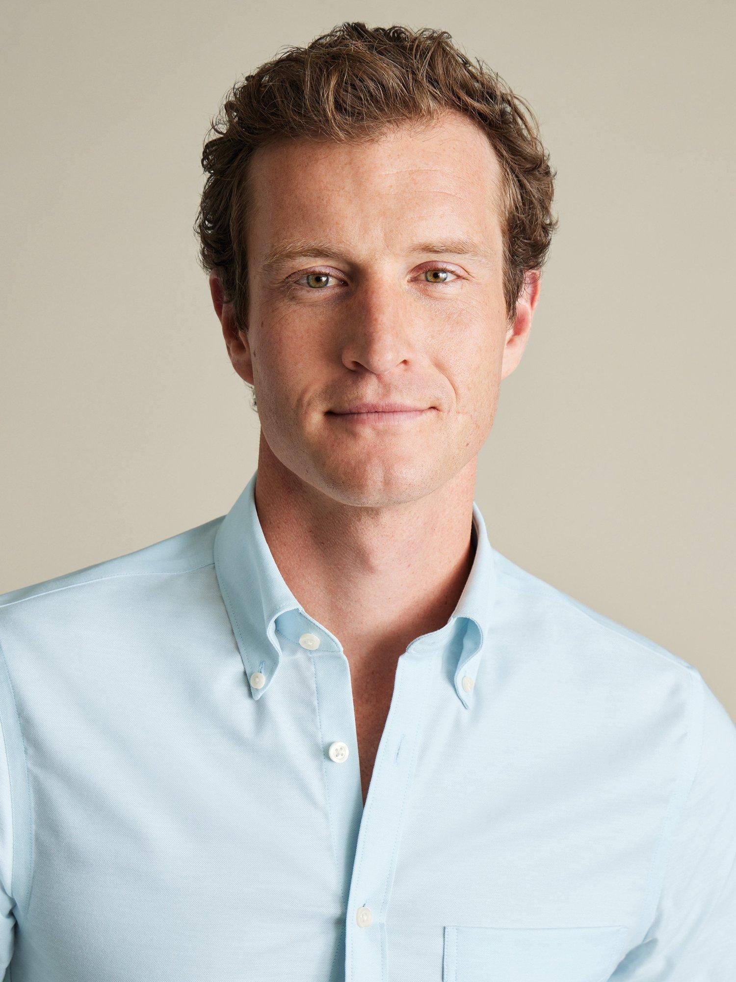 Product image 2 of 6, which shows Charles Tyrwhitt Slim Fit Button Down Collar Cotton Blend Shirt, Sky Blue, 17/35