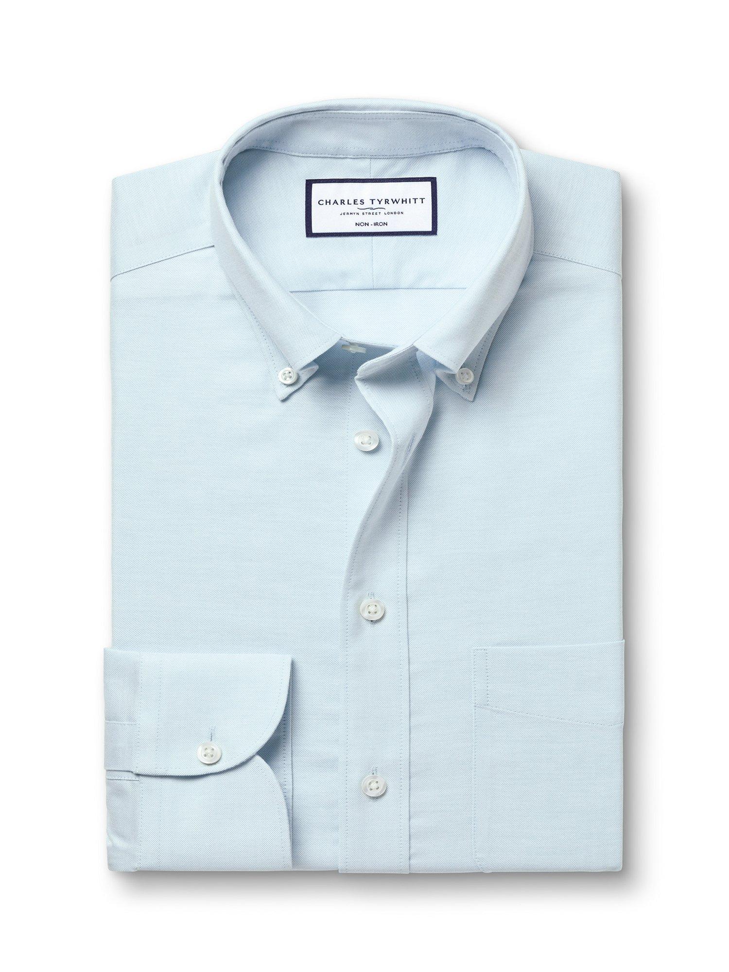 Product image 6 of 6, which shows Charles Tyrwhitt Slim Fit Button Down Collar Cotton Blend Shirt, Sky Blue, 17/35