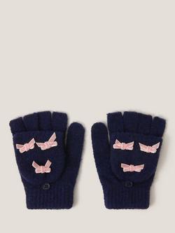 Monsoon Kids' Bow Fingerless Gloves, Navy, Navy