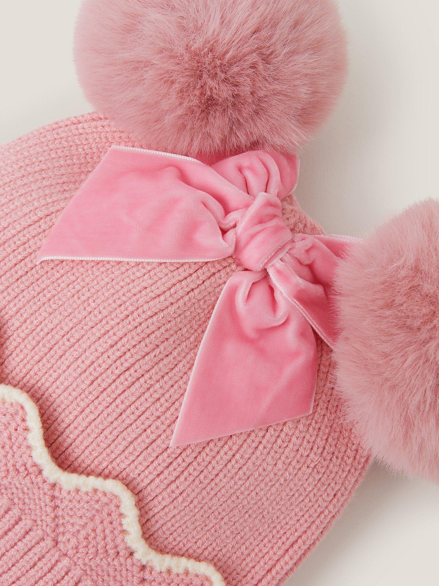 Product image 3 of 3, which shows Monsoon Baby Hat and Mittens Set, Pink, 0-6 months