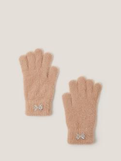 Monsoon Kids' Embellished Jewel Fuzzy Gloves, Camel, Camel