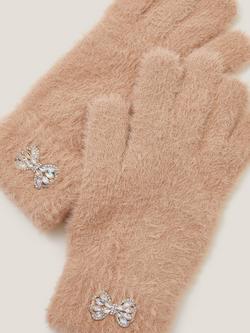 Monsoon Kids' Embellished Jewel Fuzzy Gloves, Camel - view 2, Camel