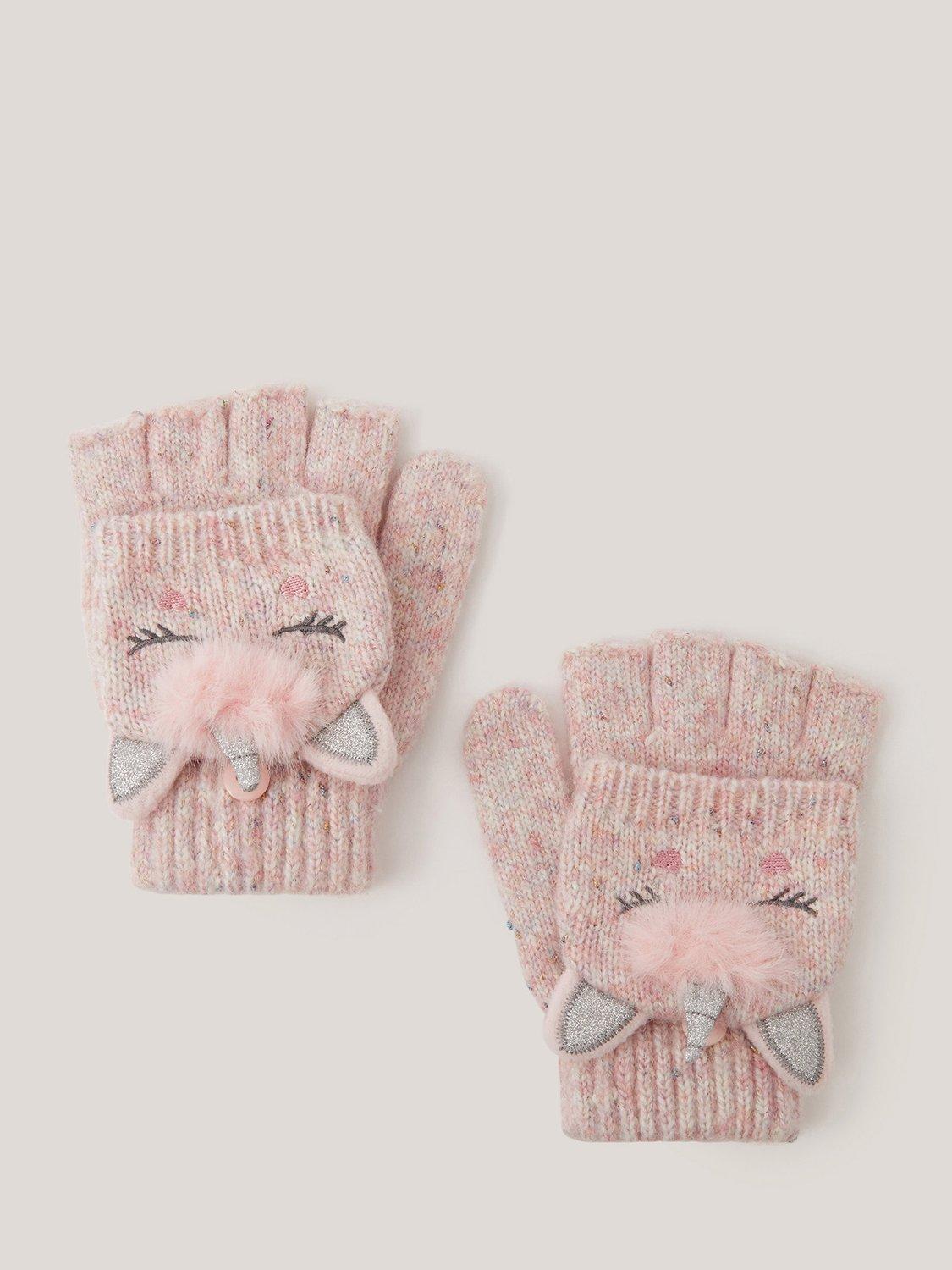 Product image 1 of 2, which shows Monsoon Kids' Unicorn Gloves, Pink, 3-6 years
