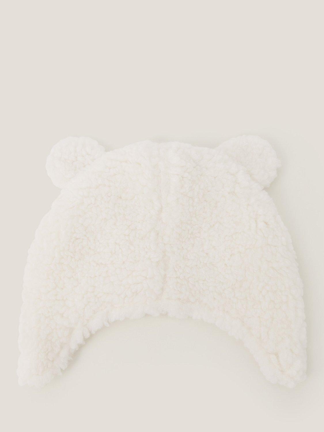 Product image 2 of 3, which shows Monsoon Baby Borg Bear Hat and Mitten Set, Ivory, 0-6 months